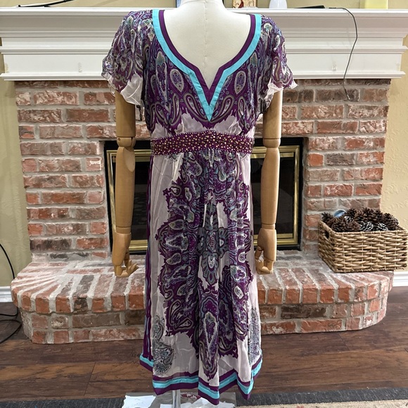 100% Silk Nicole by Nicole Miller Y2K Purple and Blue Paisley Dress / 10 / EUC - Picture 6 of 9